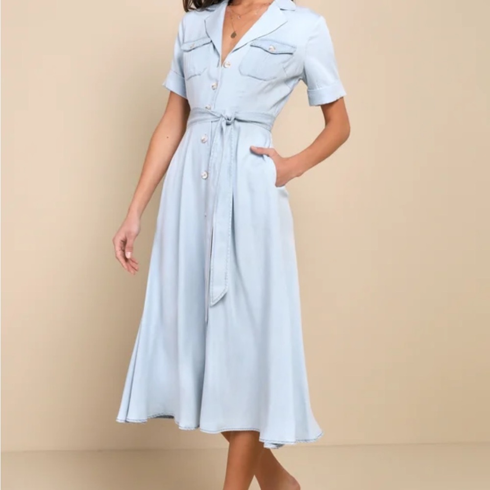Light Blue chambray Button-Up Dress